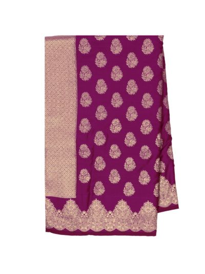 Gracecharm Satin Mashru Silk Floral Butta with Scalloped Zari Border Saree
