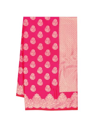 Gracecharm Satin Mashru Silk Floral Butta with Scalloped Zari Border Saree