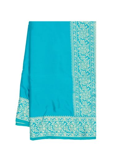 Gracecharm Satin Mashru Silk Plain Body with Floral Zari Border Saree