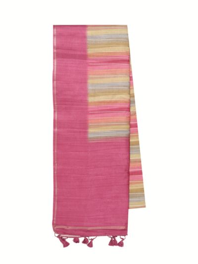 Gracecharm Semi Dupion Chain Stripe Multi Color Design with Border Saree
