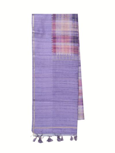 Gracecharm Multi Semi Dupion Chain Stripe Design with Border Multi Color Saree
