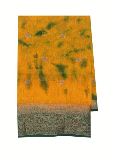 Gracecharm Semi Matka silk Mustard yellow Butta Design with Border Saree