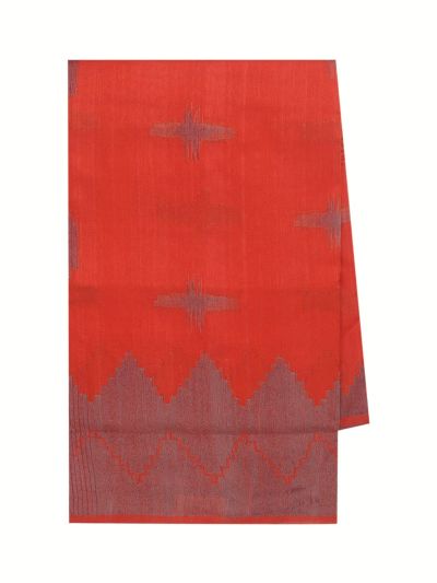 Gracecharm Semi Raw Silk Geometric Ikat Motifs Distinct Stepped Temple Border Saree