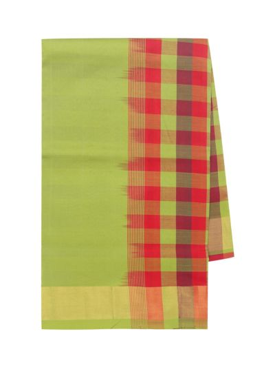 Gracecharm Silk Cotton Parrot Green Check Double Zari Stripe Pallu Saree