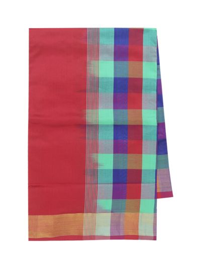 Gracecharm Silk Cotton Check Double Zari Stripe Pallu Multi Color Saree