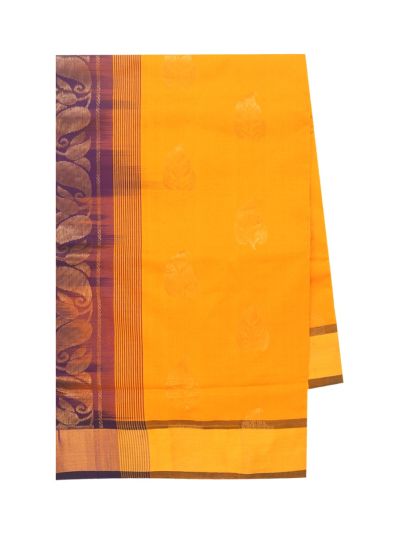 Gracecharm Elegant Kathirippu Silk Cotton Mango Yellow Butta Design with Border Saree