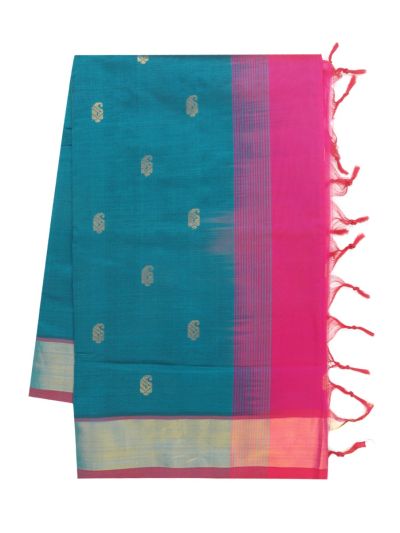 Gracecharm Elegant Kathirippu Silk Cotton Peacock Blue Butta Design with Border Saree