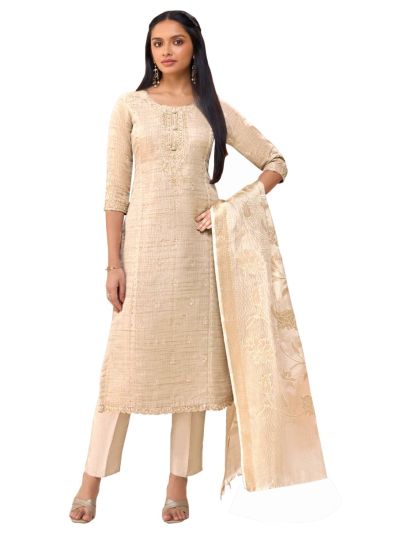 Graceful Muse Readymade Textured Butta Round Neck Embroidered Salwar Kameez