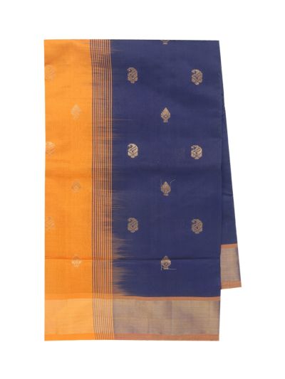 Gracecharm Elegant Kathirippu Silk Cotton Midnight Blue Butta Design with Border Saree