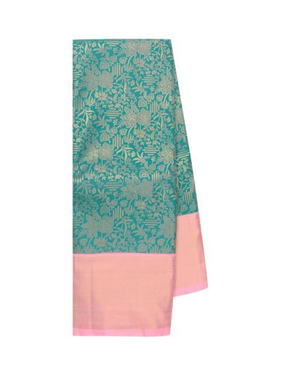 Gracecharm Gift Art Turquoise Blue Silk Floral Butta Checks with Zari Pallu Border Saree