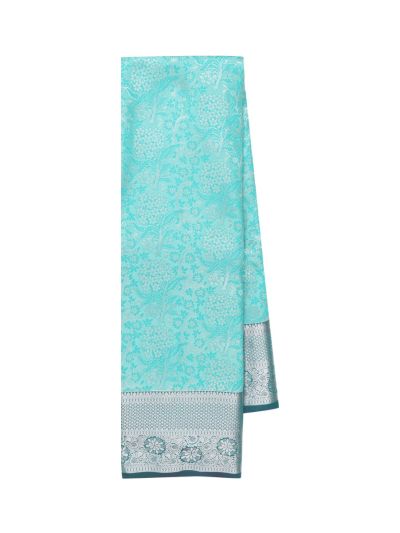 Gracecharm Gift Art Aqua Blue Silk Floral Butta Checks with Zari Pallu Border Saree