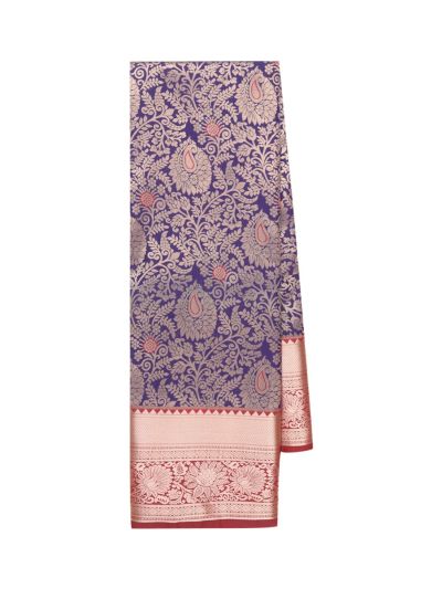 Gracecharm Gift Art Navy Blue Silk Floral Butta Checks with Zari Pallu Border Saree