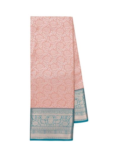 Gracecharm Gift Art Silk Floral Butta Checks Pastel Peach with Zari Pallu Border Saree