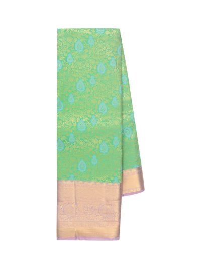 Gracecharm Gift Art Silk Floral Butta Checks Mint Green with Zari Pallu Border Saree
