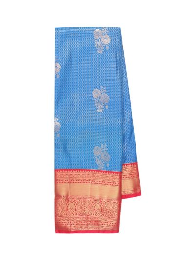 Gracecharm Gift Art Silk Floral Butta Checks Cerulean Blue with Zari Pallu Border Saree