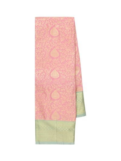 Gracecharm Gift Art Light Pink Silk Floral Butta Checks with Zari Pallu Border Saree