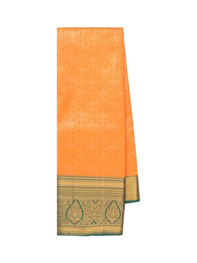 Gracecharm Gift Art Mango Orange Silk Floral Butta Checks with Zari Pallu Border Saree