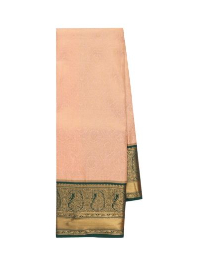 Gracecharm Gift Art Light Salmon Peach Silk Floral Butta Checks with Zari Pallu Border Saree