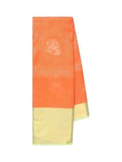 Gracecharm Gift Art Silk Sunset orange checked Zari Design Contrast Border Saree