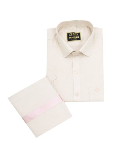 KKV Men’s Light Pink Half Sleeve Semi Tissue Shirt and Dhoti Set