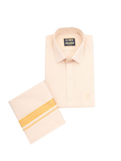KKV Men’s Gold Full Sleeve Semi Tissue Shirt and Dhoti Set