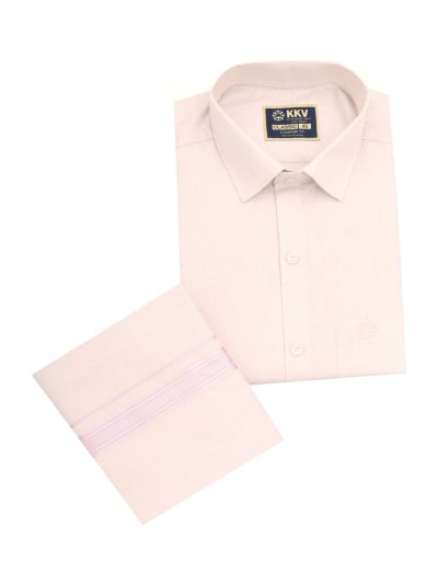 KKV Men’s Light Pink Full Sleeve Semi Tissue Shirt and Dhoti Set
