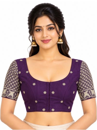 Graceful Essence Art Silk Deep Purple Floral Embroidered Padded Blouse