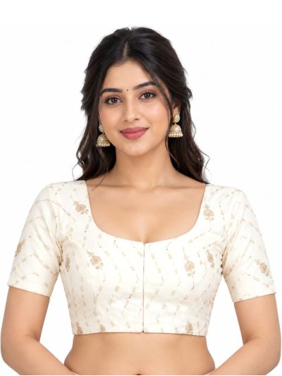 Graceful Essence Art Silk Ivory Floral Embroidered Padded Blouse