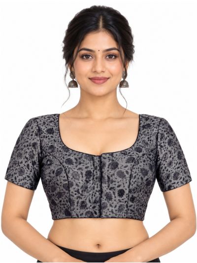 Graceful Essence Art Silk Grey Floral Design Padded Blouse