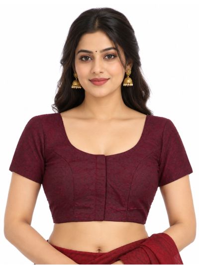 Graceful Essence Art Silk Deep Maroon Embroidered Padded Blouse