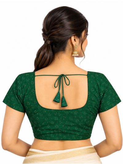 Graceful Essence Art Silk Dark Green Floral Embroidered Padded Blouse