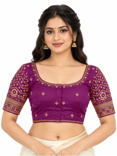 Graceful Essence Art Silk Dark Magenta Gold Embroidered Padded Blouse