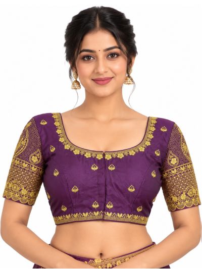Graceful Essence Art Silk Deep Purple Gold Embroidered Padded Blouse