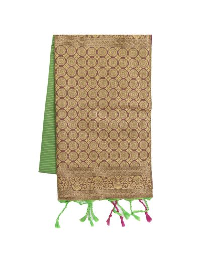 Gracecharm Art Soft Silk Parrot Green Zari Butta Contrast Purple Border Saree
