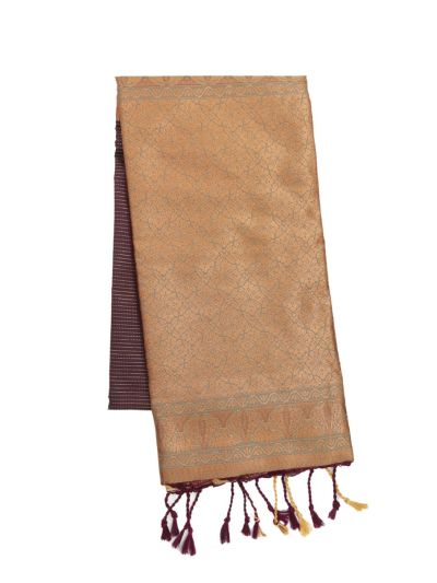 Gracecharm Art Soft Silk Deep Wine Zari Butta Contrast Border Saree