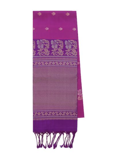 Kanmanie Soft Silk Dense Geometric Lines Gold Zari Buttas Floral Saree
