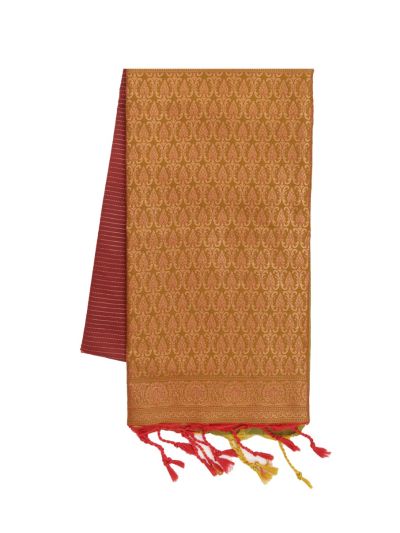 Gracecharm Art Soft Silk Brick Red Floral Zari Butta Contrast Border Saree
