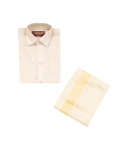Gracecharm Boys Art Silk Half Sleeve Self Design Shirt Dhoti Set