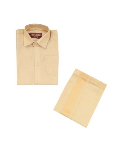 Gracecharm Boys Art Silk Half Sleeve Self Woven Shirt Dhoti Set