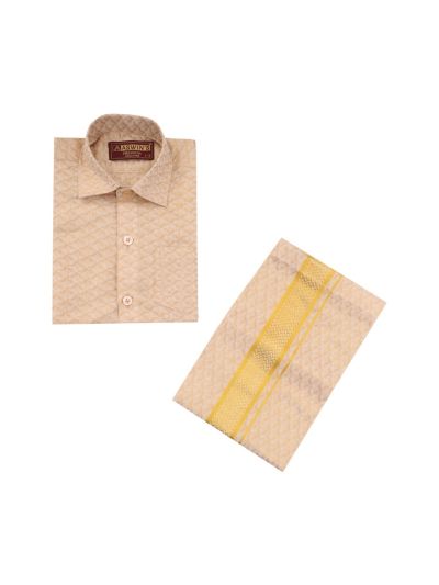 Gracecharm Boys Art Silk Half Sleeve Geometric Jacquard Shirt and Dhoti Set