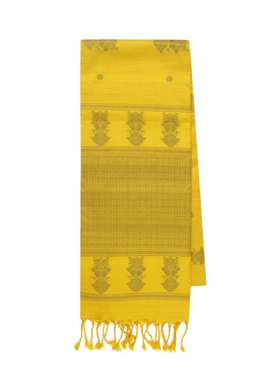Gracecharm Elegant Canary Yellow Pure Soft Silk Traditional Threadwork Butta woven Design Borderless Saree