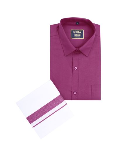 KKV Men’s Deep Magenta Solid Half Sleeve Shirt with Dhoti Set