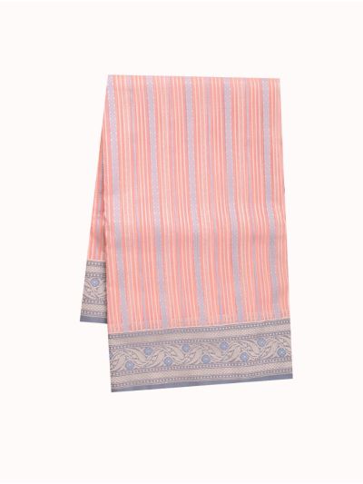 Banarasi Katan Silk Peach Pink Striped Floral Lattice Pallu Saree