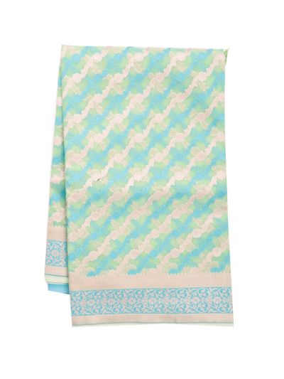 Banarasi Katan Silk Diagonal Wavy Striped Geometric Floral Buta Pallu Saree