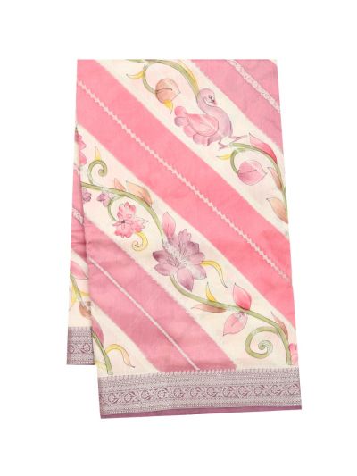 Banarasi Katan Silk Diagonal Floral Vine Striped Saree
