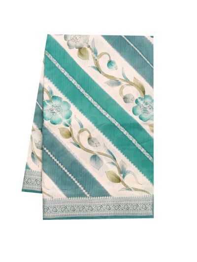 Banarasi Katan Silk Diagonal Floral Vine Striped Ornamental Pallu Saree