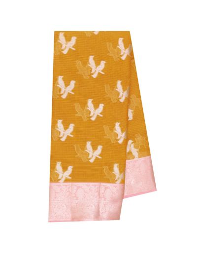 GraceCharm Manipuri Cotton Bird Buta with Floral Brocade Border Saree