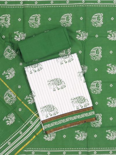 Graceful Cotton Elephant Motif Geometric Pattern Dress Material