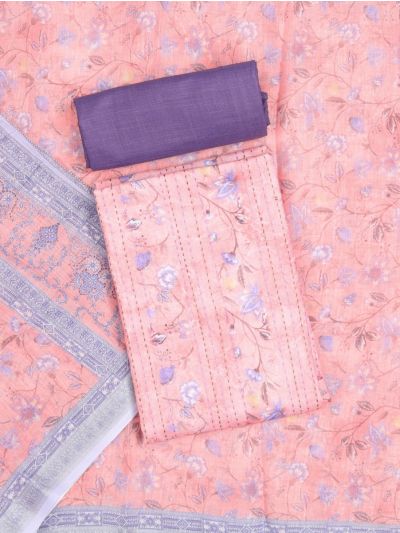 Graceful Cotton Floral Motifs Embroidered Border Dress Material