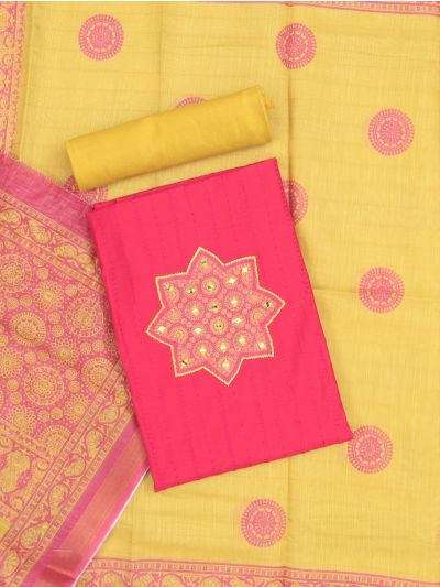 Graceful Cotton Mix Star Mandala Patch Decorated Dress Material